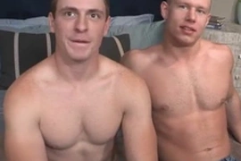 Pair of insatiable hunks barebacking passionately in bed