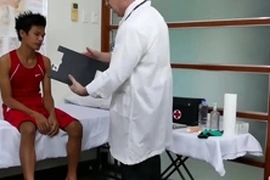 Doctor measures twink patients ass with his cock