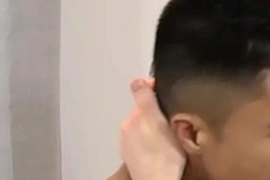 Asian stud cums while being stuffed with cock