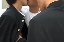 A young Japanese twink gets a double team in a steamy gay threesome. He's spitroasted doggystyle, his tight ass and mouth filled with rock-hard cocks, culminating in a hot cumshot.