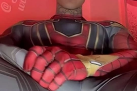 Jakipz strokes his massive cock in super hero costumes before shooting a huge load