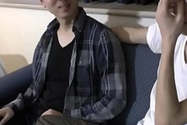 A seductive Japanese twink lures a straight guy for a hot gay encounter. He expertly pleases him with a skilled blowjob and handjob, culminating in a messy, satisfying cumshot.