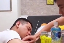 After a nice dinner, my Asian friends surprised me with their true intentions - a wild threesome. The intense bareback action left us all covered in hot cum.