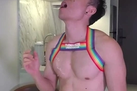 Sultry Asian hunk flaunts his sculpted physique, commanding muscle worship. His chiseled abs and massive pecs create a symphony of desire, culminating in a decadent, messy tribute. Fit Asian, muscular, smooth - an irresistible feast for the senses.