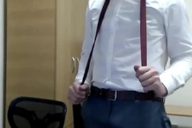 Twink boss precum shoe play and suit strip