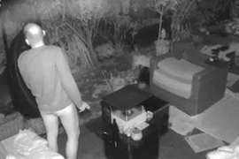 Cum dropping caught on outdoor security cam