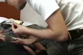 A cute korean boy playing with his banana