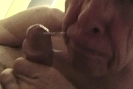 Grandpa gets another load of cum in his mouth, yum